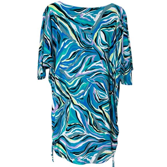 Roidal Nairobi Swim Dress Women's S Turquoise Animal Print Ruched Resort Swim - Picture 2 of 4